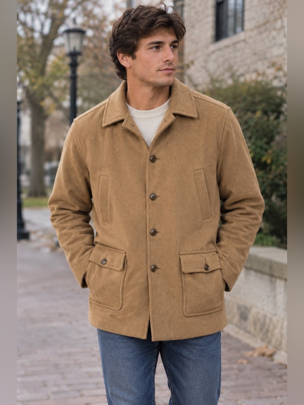 Untuckit Wool Cashmere Men Coat Carmel Tan  Medium Fall Winter Fashion